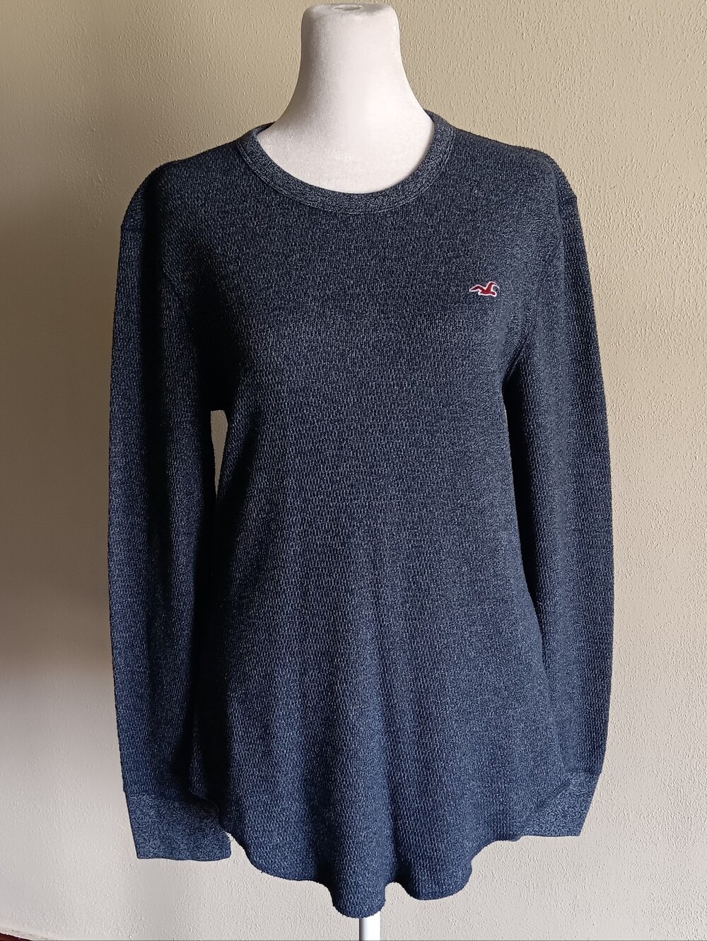 Hollister Dark Navy Crewneck Long Sleeve Knit Thermal Shirt, Mens Size Small